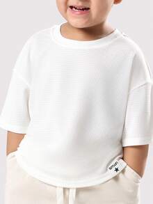 SUMWON Kinder Waffel-Strick Rippenshirt Regular Fit Kurzarm Basic Lässig Alltagskleidung Rundhals Kleinkind Jungen Bequeme Lässig Wear Essentiell - Weiss - Übersicht 3