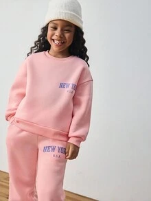 Maija Kids Maija Kids 2件套少女字母图案圆领运动衫和慢跑裤 - 粉色 - 查看 4