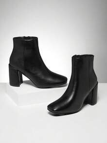 SHUZIA 女式简约舒适性感尖头粗跟踝靴 - 黑色 - 查看 3