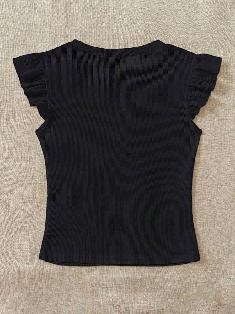 Soleia 2pcs/Set Black & Red Rib Knit Boat Neck Tight Fitted T-Shirts For Summer Suitable For Going Out - Multicolor - View 6