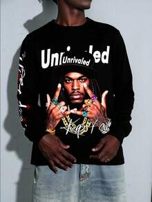 Bolty 一件式青少年男童休闲运动学院风圆领长袖T恤，涂鸦图案，适合儿童返校、生日派对、晚宴、演出、婚礼、洗礼、开幕式等场合，日常穿着也十分合适，适合上学、旅行、运动，也适合秋冬季节。Y2K慢跑裤哥特街头风黑色复古秋季 - 黑色 - 查看 9