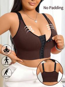 SHEIN حمالة صدر رياضية للنساء بحجم كبير مع إغلاق أمامي، ألوان متباينة، قمصان نوم قصيرة، حمالة صدر رياضية سلسة خالية من السلك، مريحة وبسيطة