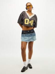 SUMWON WOMEN Tiered Denim Mini Skirt Stacked Waistband Design Frayed Raw Hem Summer Beach Festival Y2K Distressed Casual Multi Layer Skirt - Multicolor - View 4