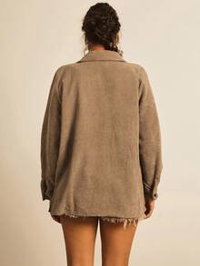 SHEIN LUNE Plus Size Women's Solid Color Long Sleeve Single Breasted Jacket, Autumn Winter Fall - Mocha Brown - View 2