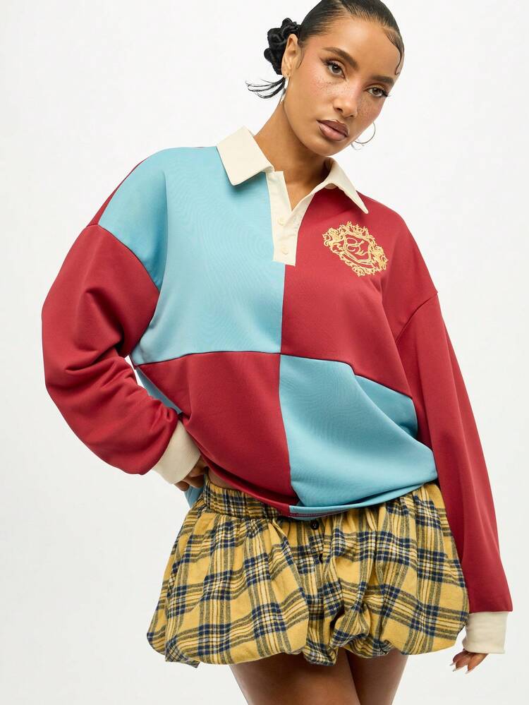 SUMWON WOMEN Color Block Rugby Polo With Cream Collar