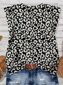 EMERY ROSE Chemise ample imprimé léopard, unie et décontractée, convenable pour l'été