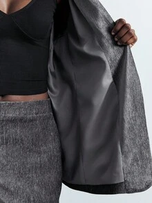 Maija 2025 女士纯色翻领长袖休闲西装外套女士套装女士西装外套套装女士，秋季，女士秋季服装，女士秋季服装，冬季服装，万圣节，派对，金属线面料设计，复古风，女士休闲西装外套，老钱美学，都市风格，秋季，女士秋季服装，女士秋季服装，冬季服装，万圣节，派对， - 灰色 - 查看 6