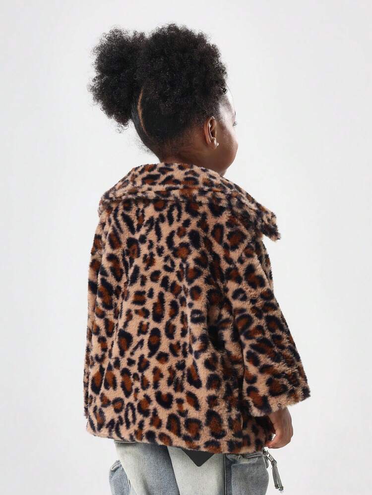 Leopard Print Faux Fur Coat With Collar