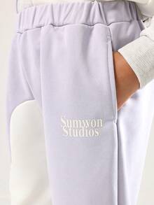 SUMWON 少女宽松撞色连帽套装 冬季时尚两件套 配套阔腿慢跑裤运动服 青少年休闲秋季装 - 彩色 - 查看 7