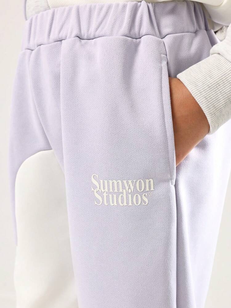 Color Block Hoodie And Wide Leg Pants Set