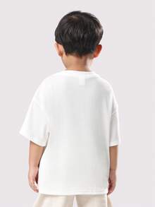 SUMWON Kinder Waffel-Strick Rippenshirt Regular Fit Kurzarm Basic Lässig Alltagskleidung Rundhals Kleinkind Jungen Bequeme Lässig Wear Essentiell - Weiss - Übersicht 2