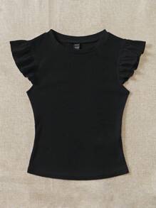 Soleia 两件套黑色和藏蓝色罗纹圆领修身泡泡袖T恤，适合夏季穿着 - 彩色 - 查看 9