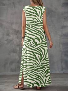 EMERY ROSE Women's Casual Zebra Print V-Neck Dress, Suitable For Autumn,Fall Clothes For Women,Casual Dresses For Women Chic Dress