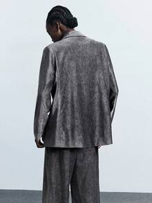 Maija 2025 女士纯色翻领长袖休闲西装外套女士套装女士西装外套套装女士，秋季，女士秋季服装，女士秋季服装，冬季服装，万圣节，派对，金属线面料设计，复古风，女士休闲西装外套，老钱美学，都市风格，秋季，女士秋季服装，女士秋季服装，冬季服装，万圣节，派对， - 灰色 - 查看 3