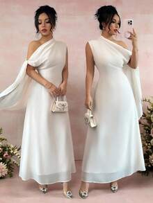 Rafferiza Vestido camisero largo y sin mangas de unicolor y elegante, de color claro, con estilo minimalista - Albaricoque - Ver 1