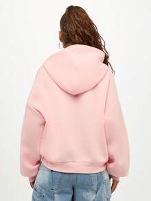 SUMWON WOMEN Full Zip Hoodie Cropped Sweatshirt With Drawstring Adjustable Hood Cozy Loungewear Pastel Fall Winter Essential Streetwear