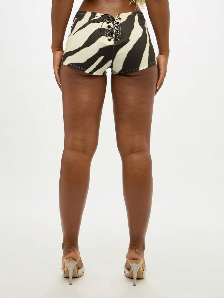 SUMWON WOMEN Booty-Shorts mit Zebra-Print und Schnürung und hohem Bund