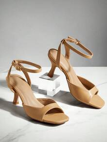 SHUZIA 女士深裸色/银色透明带露趾小猫跟凉鞋，适合派对和晚会 - 杏色 - 查看 6