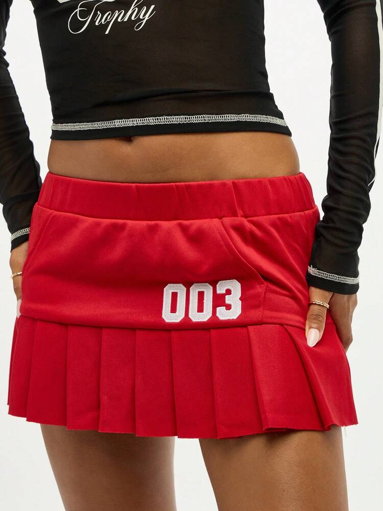 SUMWON WOMEN Plisowana mini spódniczka z logo trofeum i aplikacją numeru