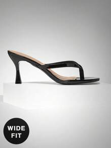 SHUZIA 宽楦女士舒适猫跟方头人字拖凉鞋，适合圣诞节和情人节穿着。 - 黑色 - 查看 5