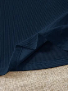 Soleia 两件套黑色和藏蓝色罗纹圆领修身泡泡袖T恤，适合夏季穿着 - 彩色 - 查看 5