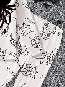 Tween Boys Spider Print Snug Fit Long Sleeve Top And Pants 2 Pieces Pajama Set, Stretchy Slim Fit, Suitable For Spring/Autumn Snug Fit Pajamas Fall Winter - White - View 4