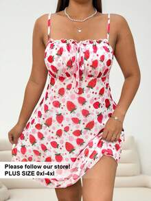Solflare Plus Size Holiday Casual Strawberry Print Slip Dress - Multicolor - View 1