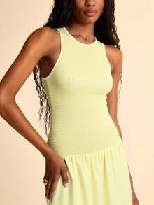 CAJUNI Women's Backless Hollow-Out Yellow Dress-Basic Dress/Going Out Tops Women - Yellow - View 4