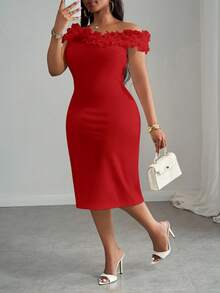 Slaydiva Elegantes weißes figurbetontes Partykleid mit V-Ausschnitt, Rüschen und Schulterausschnitt, geeignet für Frühling/Sommer - Party