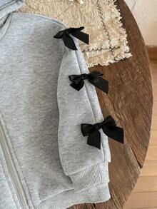 Sweatshirt Berkerudung dengan Hiasan Pita untuk Bayi Perempuan & Balita Perempuan, Cocok untuk Dipakai Sehari-hari, di Musim Gugur/Musim Dingin - Grey - View 5