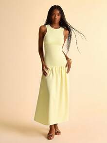 CAJUNI Women's Backless Hollow-Out Yellow Dress-Basic Dress/Going Out Tops Women - Yellow - View 5