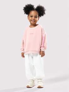 SUMWON Oversized Kids Crew Neck Sweatshirt Logo Print Long Sleeve Casual Pullover Ribbed Cuffs Winter Fall Streetwear - Pink - View 6