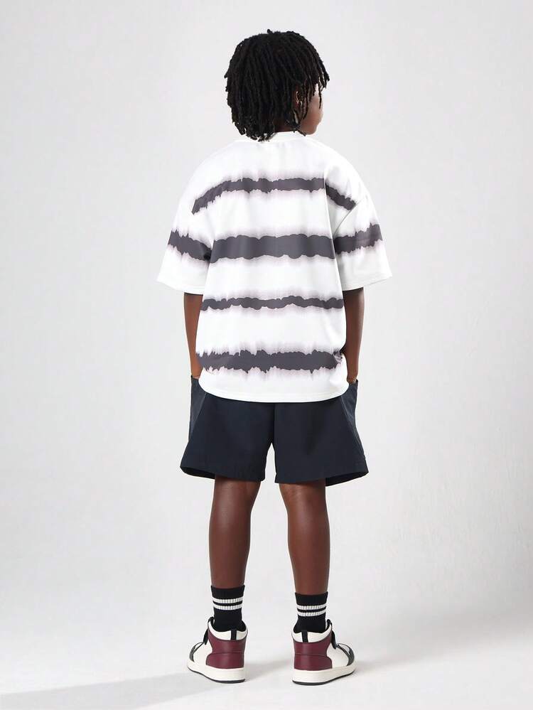 Oversized T-Shirt With Tie Dye Horizontal Stripes