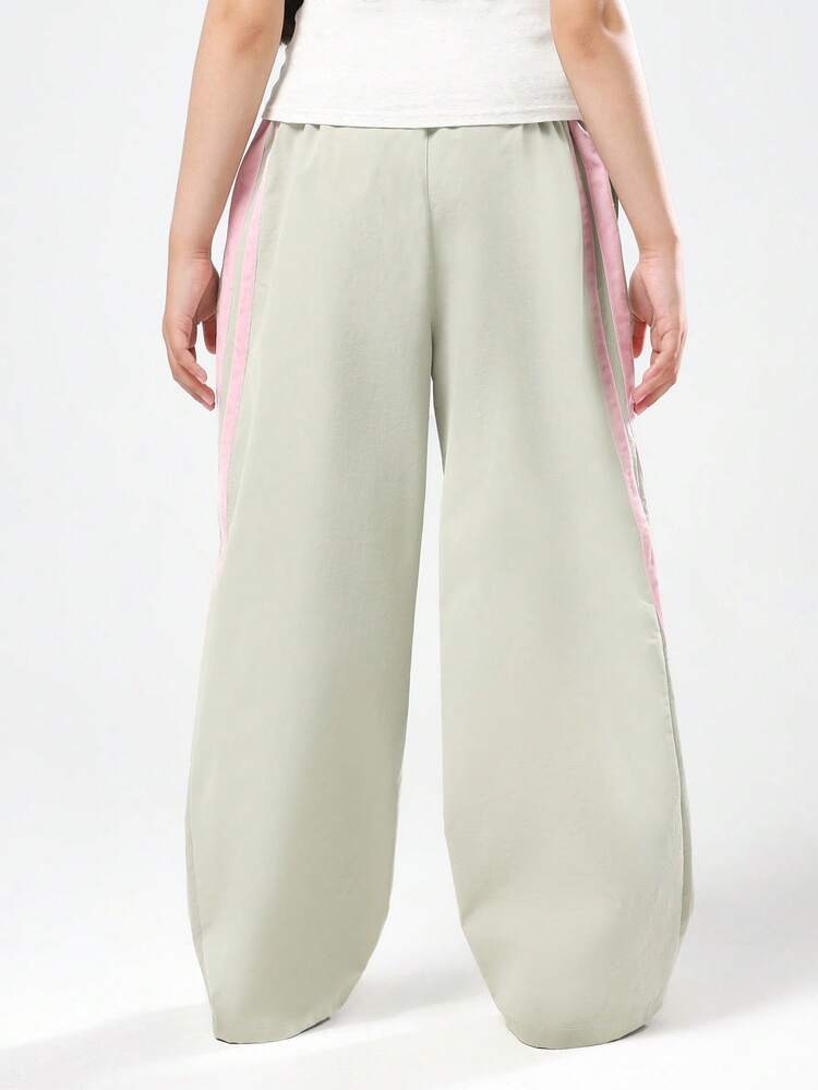 Nylon Wide Leg Pants With Retro Side Stripes