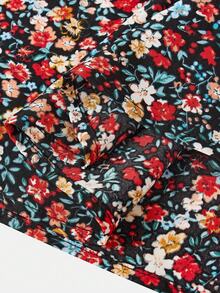 SHEIN 青少年女童连衣裙长袖碎花长袖连衣裙，适合度假、郊游和聚会，适合秋冬季穿着。 - 黑色 - 查看 6