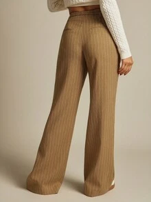 WESTFADE Pantaloni larghi a vita bassa con pinstripe e cintura, pantaloni ampi e fluidi per l'autunno, adatti per concerti country - Castano - Visualizzare 2