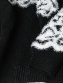 GlowEve CURVE 1pc Women Plus Size Minimalist Floral & Pearl Decor Crew Neck Long Sleeve Pullover Sweater, Suitable For Autumn/Winter Fall