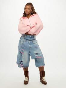 SUMWON WOMEN Full Zip Hoodie Cropped Sweatshirt With Drawstring Adjustable Hood Cozy Loungewear Pastel Fall Winter Essential Streetwear