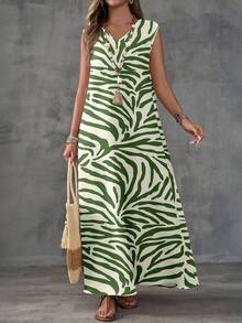 EMERY ROSE Women's Casual Zebra Print V-Neck Dress, Suitable For Autumn,Fall Clothes For Women,Casual Dresses For Women Chic Dress