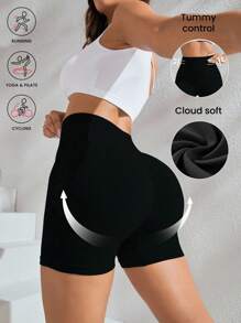 Seamluxe SHEIN Sport High Waisted  Slim Seamless Sport Shorts   For Women -Tummy Control Soft Butt Lifting Shorts For Running Cycling Yoga Pickleball Exercise Workout Daily Wear ,Black