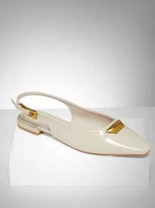 SHUZIA Women's Small Square Pointed Toe Nugget Ornament Sling Back Flat Shoes - White - View 7