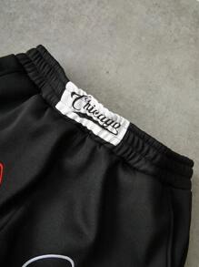 Aesthetic Post--Plus Size Men's Casual Letter & Number Embroidered Sweatpants - Black - View 4