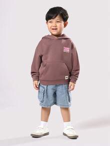 SUMWON 常规款童装男童东京日本印花连帽衫街头风秋冬休闲摩托俱乐部套头连帽卫衣汽车设计日常穿着度假服饰 - 棕色 - 查看 4