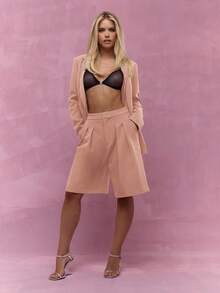 MISSGUIDED 量身定制百慕大休闲短裤高腰褶皱阔腿长短裤办公室商务休闲春夏度假装 - 粉色 - 查看 3