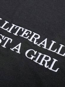 INAWLY Sudadera casual y versátil para mujer, con diseño de bordado de letras - Negro - Ver 4