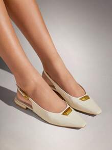 SHUZIA Women's Small Square Pointed Toe Nugget Ornament Sling Back Flat Shoes - White - View 2