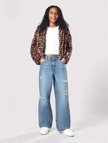 SUMWON Chaqueta de piel sintética con estampado de leopardo para adolescentes, abrigo cálido de peluche, prenda exterior con estampado animal, estilo corto y crop, pieza de moda para declaración, colección de otoño e invierno