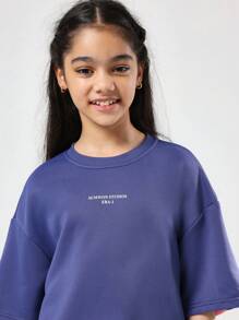 SUMWON 洛杉矶天使队少女运动套装宽松休闲套装阔腿裤秋冬街头风搭配 - 寶藍色 - 查看 5