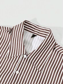 Manfinity EMRG Men's Blue And White Stripe Short Sleeve Shirt & Shorts Set,Oversized Boxy Fit,Summer Casual Vacation Street Style,Matching Set With Pockets Gift - Multicolor - View 6