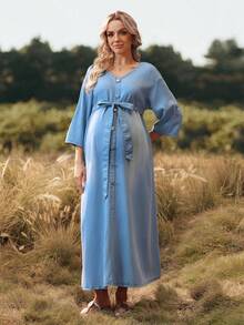 SHEIN Maternity Casual Front Button Denim Dress